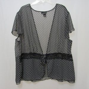 Lane Bryant Polka Dot Semi Sheer Tie Up Blouse